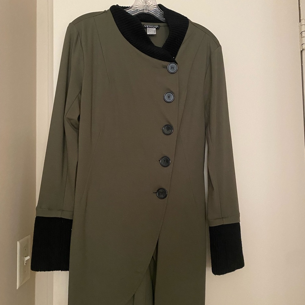 VENUS Dark Olive Coat with Black Trim